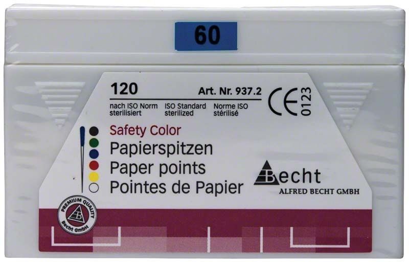 Papierspitzen safety color Gr. 060 in blauer Verpackung, 120 Stück.