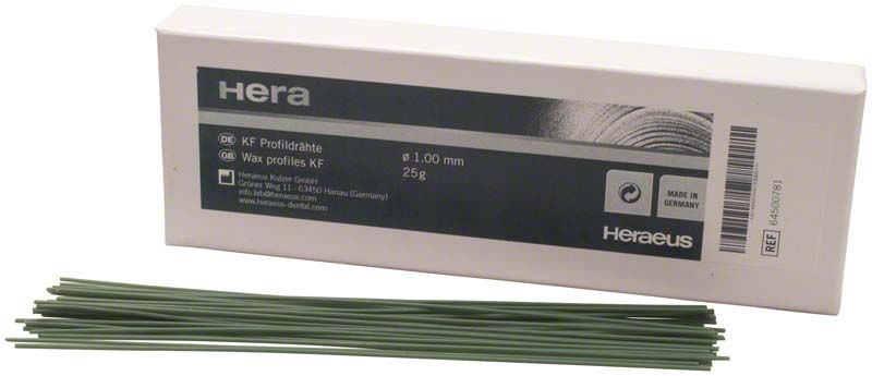 KF-Wachsprofildrähte Ø 1,0mm in weißer Verpackung mit grünem Drahtbündel.