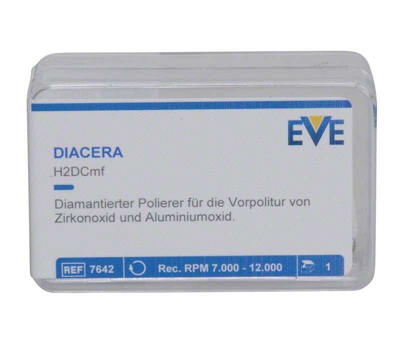 Diamantpolierer EVE Diacera in Originalverpackung mit Produktspezifikationen.