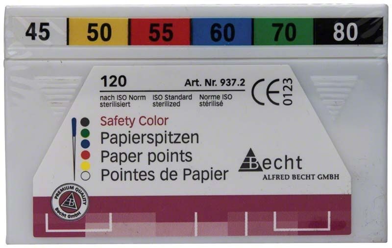 Papierspitzen Safety Color in weiß-schwarz, ISO-Norm, Packung mit Farbcodierung.