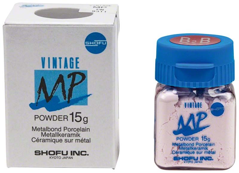 Metallkeramikpulver VINTAGE MP 15g B2B in blauer Verpackung.