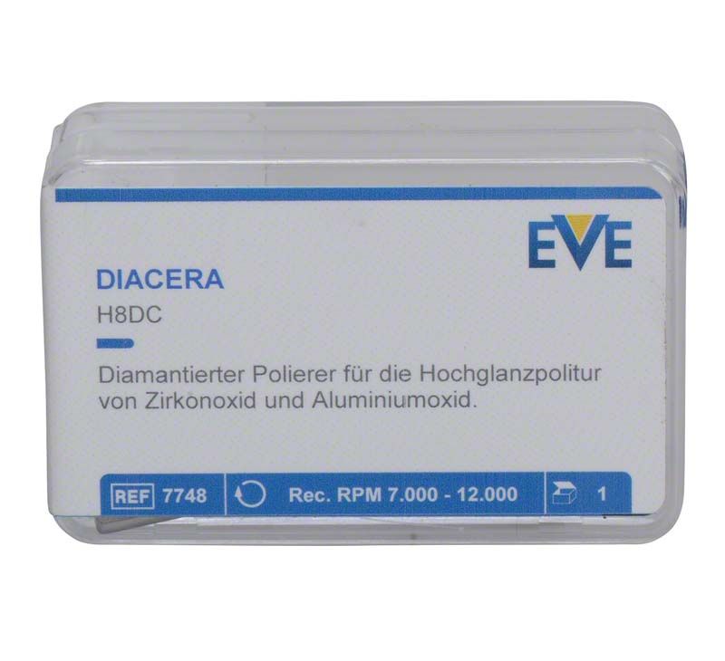 Verpackung des EVE Diacera Handstücks H8DC für Zirkonoxidpolitur.