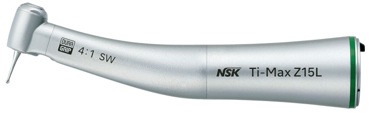 Ti-Max Z Winkelstück Typ Z15L grün mit Licht für zahnmedizinische Anwendungen.