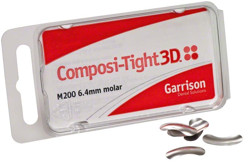Composi-Tight 3D Matrizen 6,4mm Molar in Kunststoffverpackung mit Garrison-Logo.
