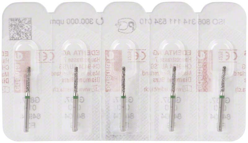 Diamantenschleifer FG 837G 010 in Blisterverpackung für zahnmedizinische Anwendungen.