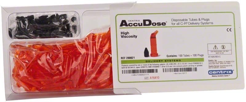 AccuDose PhotoBloc Karpulen und Stopfen mit hoher Viskosität in Verpackung.