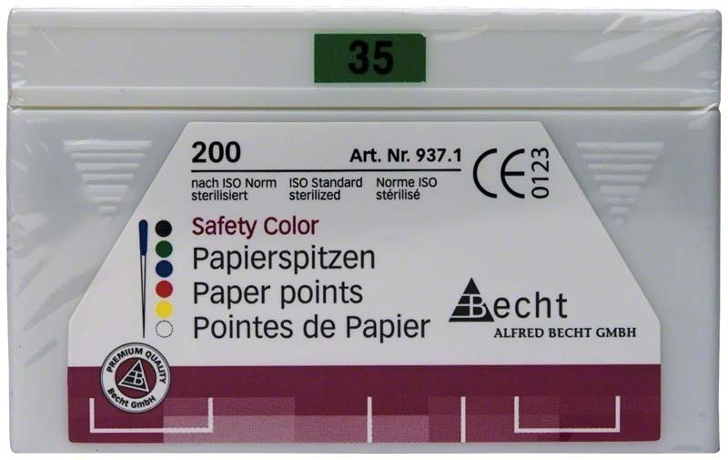 Papierspitzen safety color Gr. 035 in grüner Verpackung, 200 Stück.
