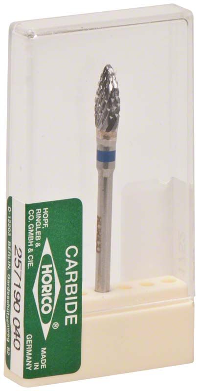 Hartmetallfräser mit Kreuzverzahnung in transparenter Verpackung.