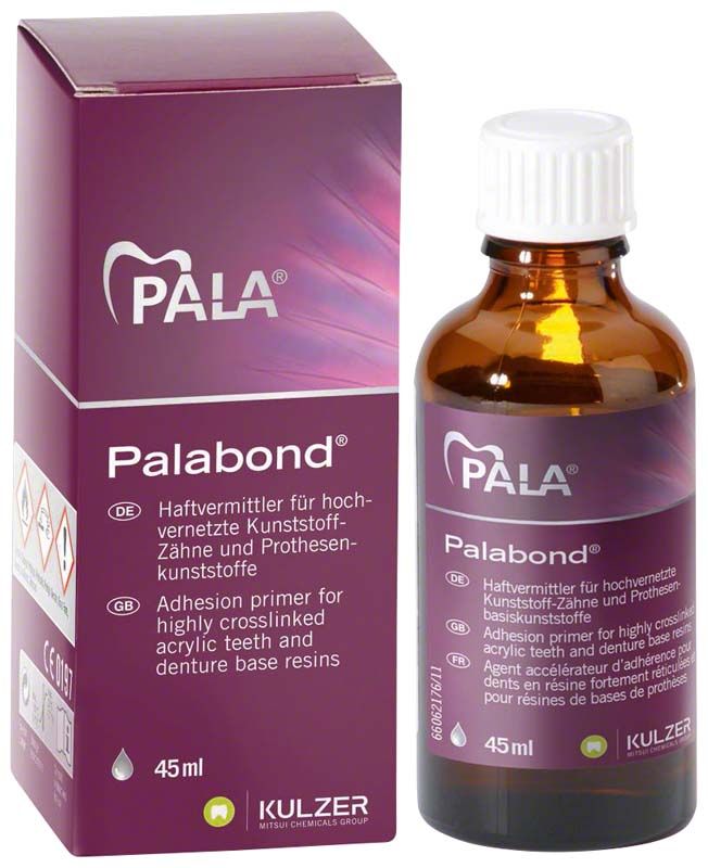 Palabond® Haftvermittler 45ml Flasche neben Verpackung mit Produktinformationen.