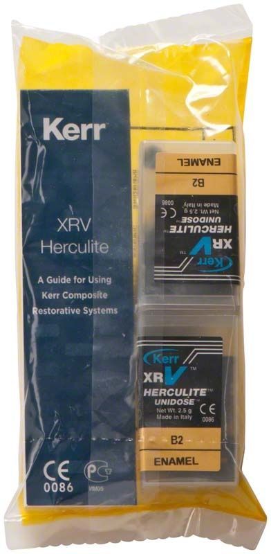 Herculite XRV Enamel Unidose B2 Verpackung mit Produktinformationen.