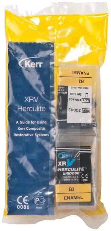 Herculite XRV Enamel Unidose B3 in transparenter Verpackung mit Beschriftung.