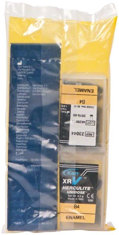 Herculite XRV Enamel Unidose B4 in Verpackung mit Produktdetails sichtbar
