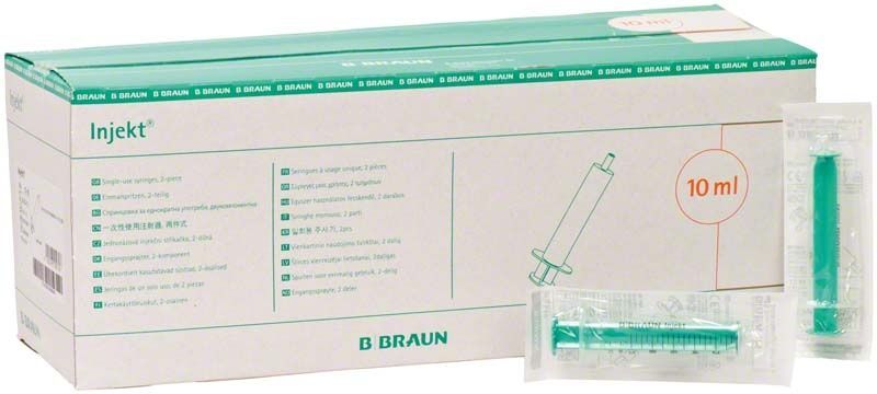 Verpackung der Injekt Solo 10ml Spritzen von B. Braun.