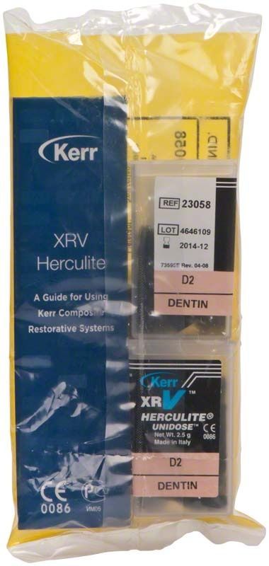 Herculite XRV Dentin Unidose D2 in Verpackung mit Beschriftung.