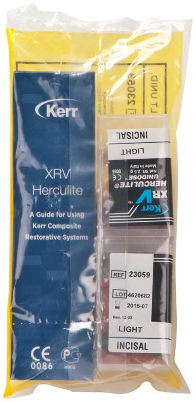 Herculite XRV Incisal Unidose Verpackung mit Produktinformationen.