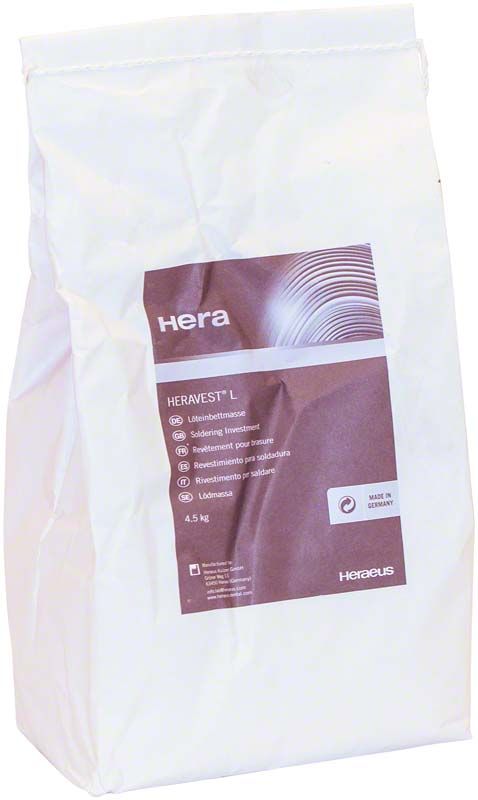 Weiße Verpackung von Heravest L Lötinvestment, 4,5 kg.