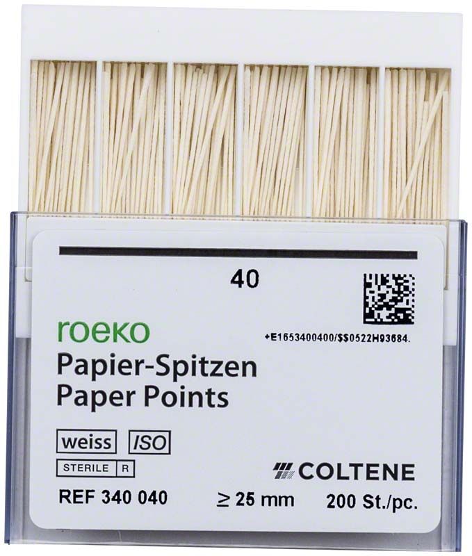 ROEKO Papierspitzen Gr. 040 in transparenter Verpackung mit Etikett.