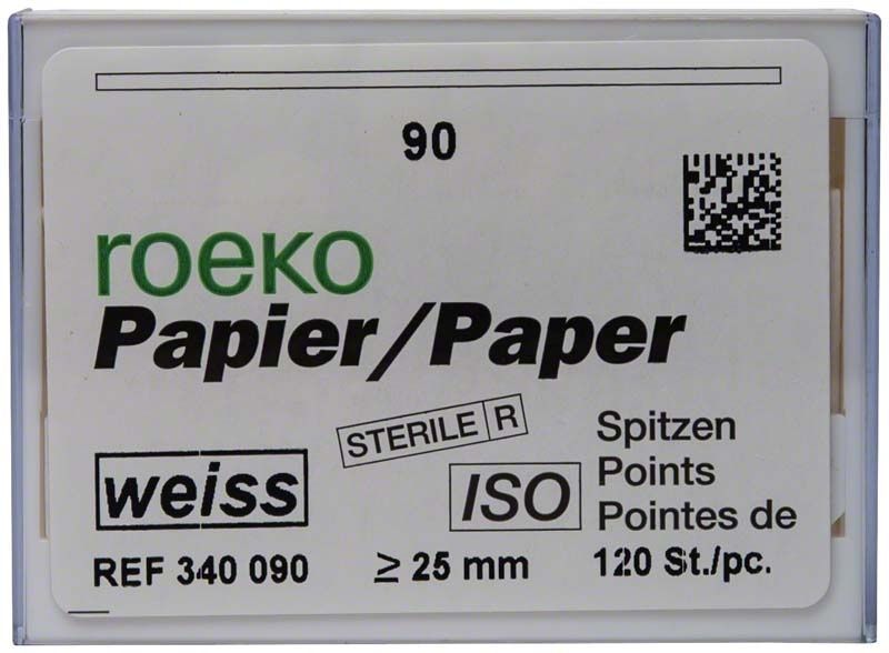 ROEKO Papierspitzen weiss Gr. 090 Verpackung für Endodontie.