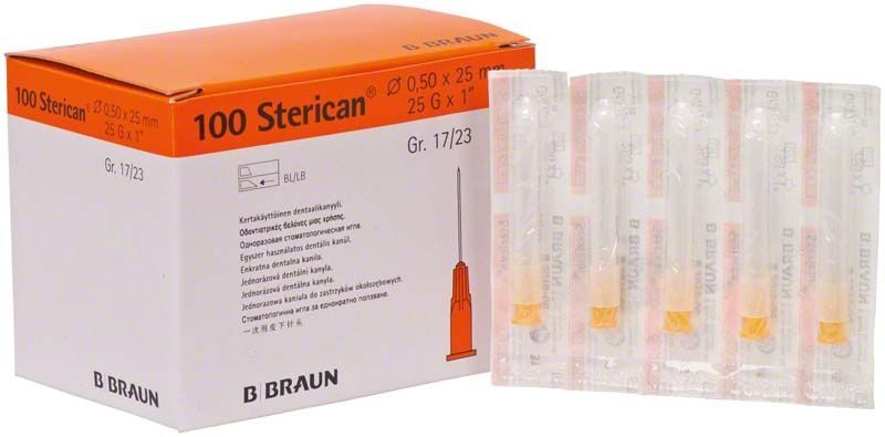 Sterican Dentalkanülen 25G in Originalverpackung mit einzeln verpackten Kanülen.