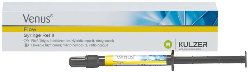 Venus Flow Spritze A2 vor Verpackung mit Produktinformationen.
