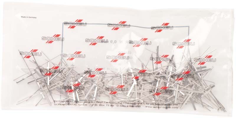 Verpackung mit 100 Edelstahl-KFO-Klammern Ø 0,9mm von medic-star.