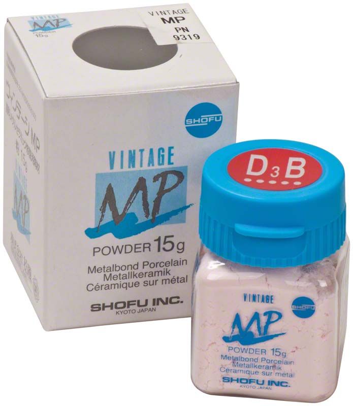 VINTAGE MP Dentin 15g D3B Pulverbehälter und Verpackung.
