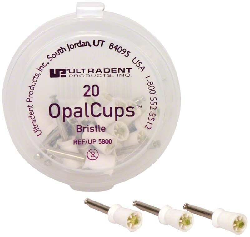 OpalCups™ Bürstenkelche in transparenter Verpackung mit drei Prophy-Cups vorne.
