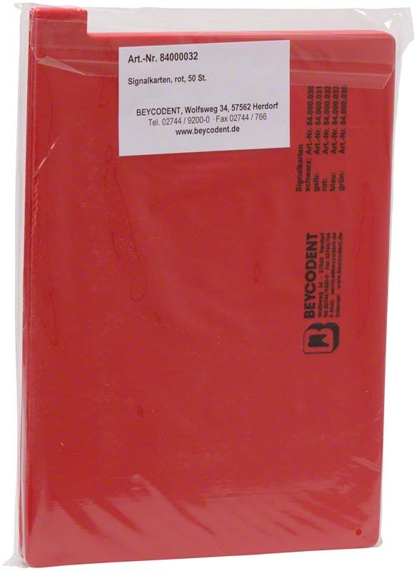 Rote Signalkarten A5 in transparenter Kunststoffverpackung mit Etikett.