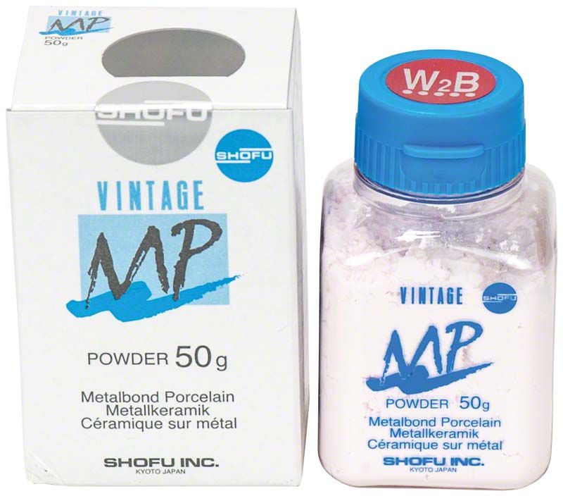 VINTAGE MP Dentin 50g W2B Metallkeramikpulver mit Verpackung.