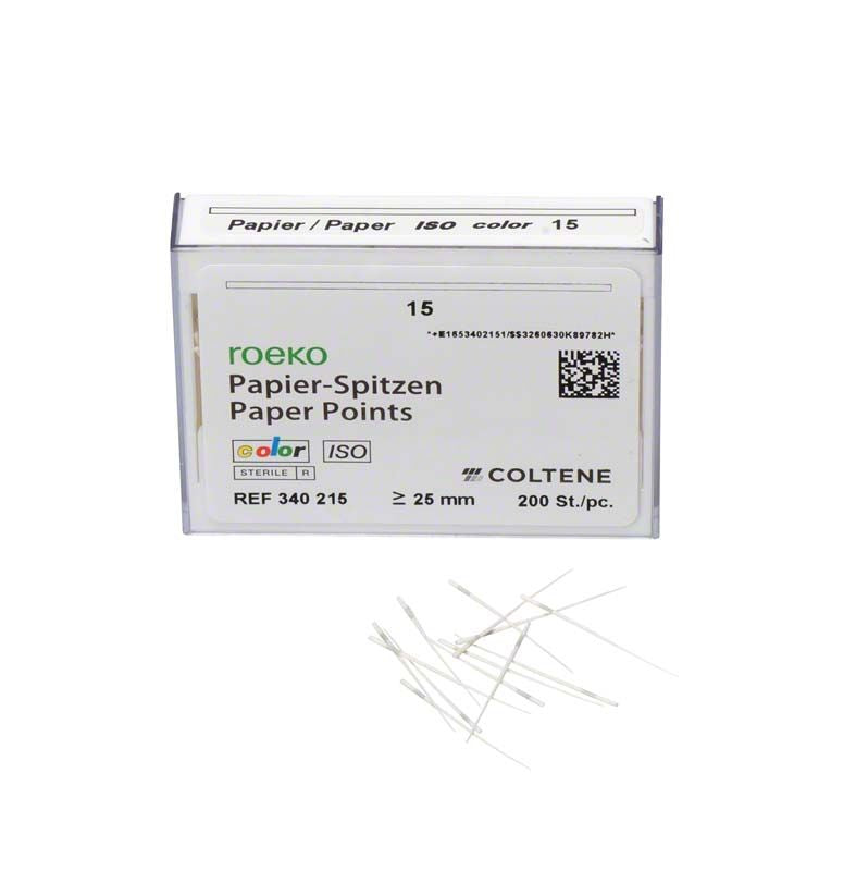 ROEKO Papierspitzen Gr. 015 in geöffneter Verpackung mit sichtbaren Spitzen.