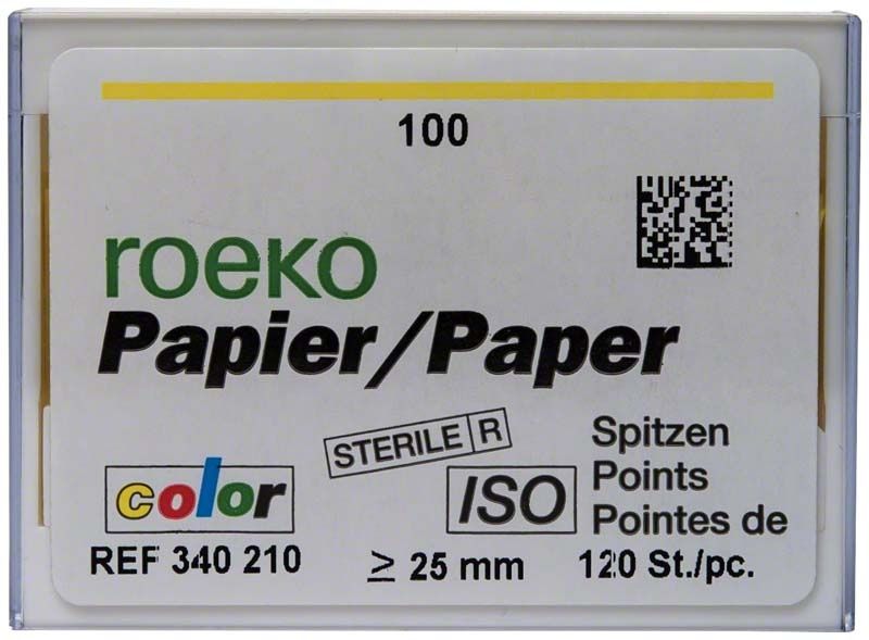 ROEKO Papierspitzen Gr. 100 gelb, für Wurzelkanäle, ISO-zertifiziert.