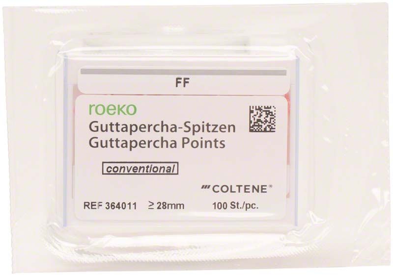 ROEKO Guttapercha-Spitzen Gr. FF, 100 Stück, in Originalverpackung.