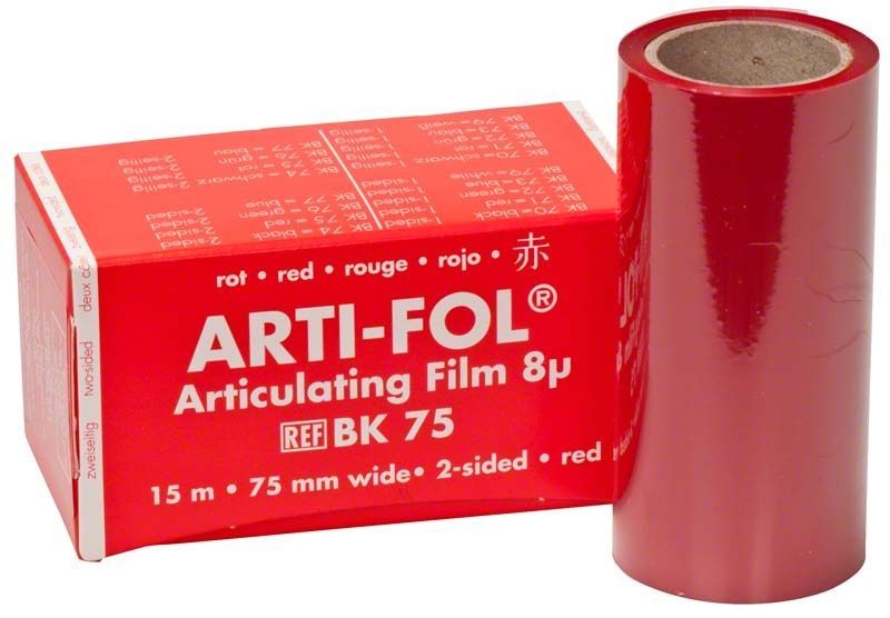 Arti-Fol® Plastik 8µ Occlusionsprüffolie in rot mit Verpackung.