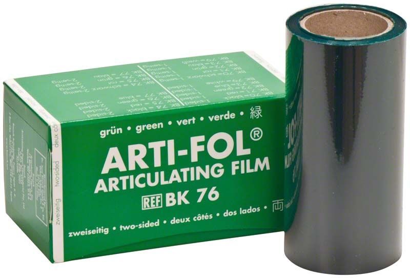 Arti-Fol® Artikulationsfolie, grüne Verpackung und Folienrolle.