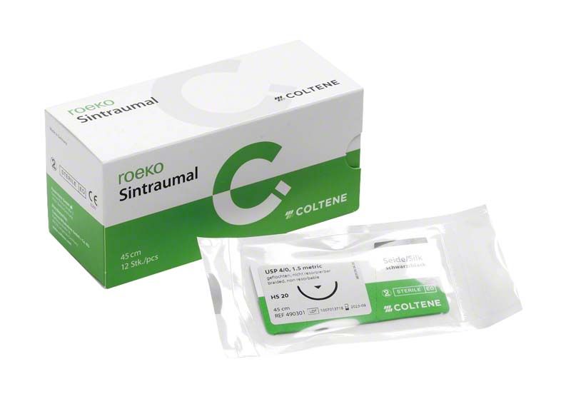 Sterile Doppel-Peelpackung mit roeko Sintraumal Nahtmaterial für Zahnmedizin.