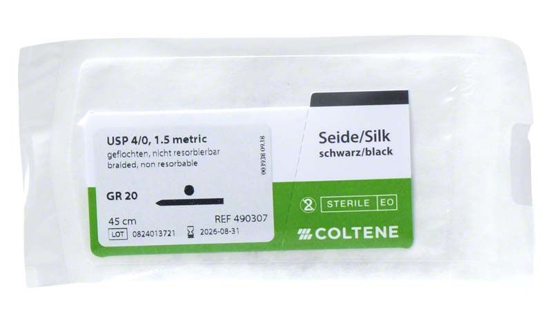 Sterile Verpackung von Sintraumal Seide 4/0 GR20, Coltene Whaledent.
