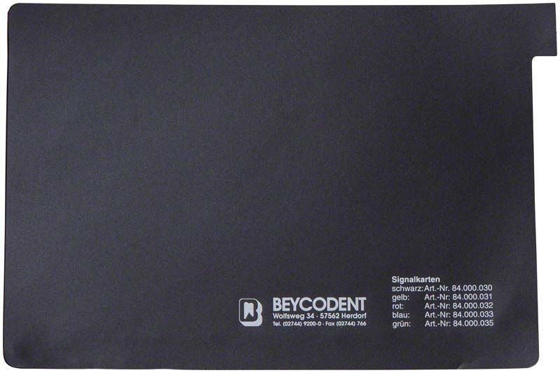 Schwarze Signalkarte A5 mit BEYCODENT-Logo und Artikelnummer.