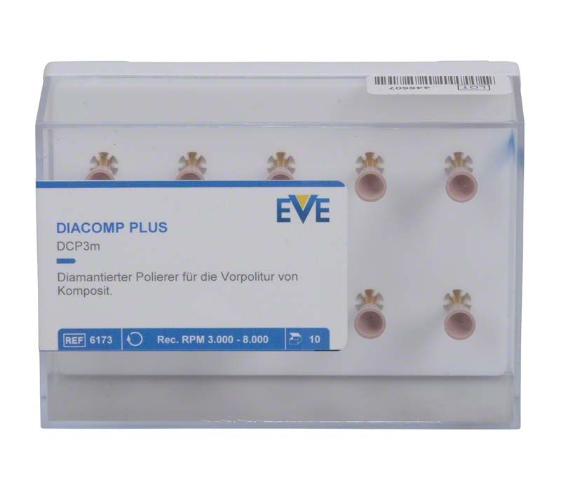 Diamantpolierer EVE DIACOMP® plus Vorpolitur Kelch in transparenter Verpackung.