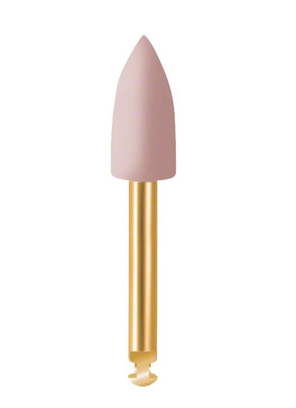 Torpedo-förmiger Dentalpolierer mit goldenem Schaft.