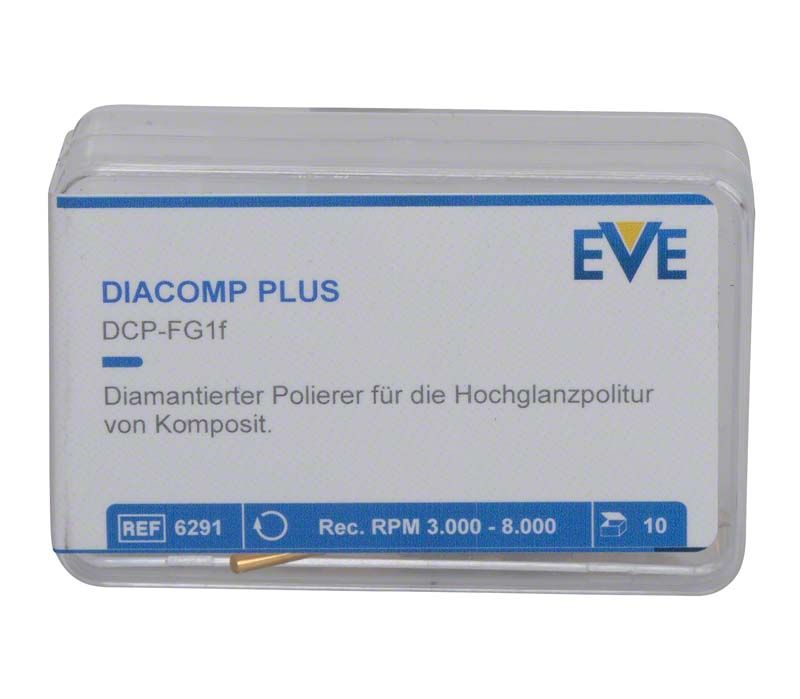 Diamantierter Polierer EVE DIACOMP® plus in transparenter Verpackung.