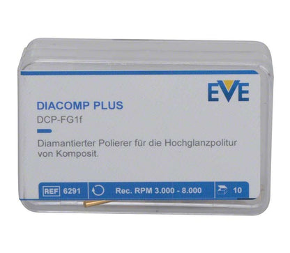 Diamantierter Polierer EVE DIACOMP® plus in transparenter Verpackung.