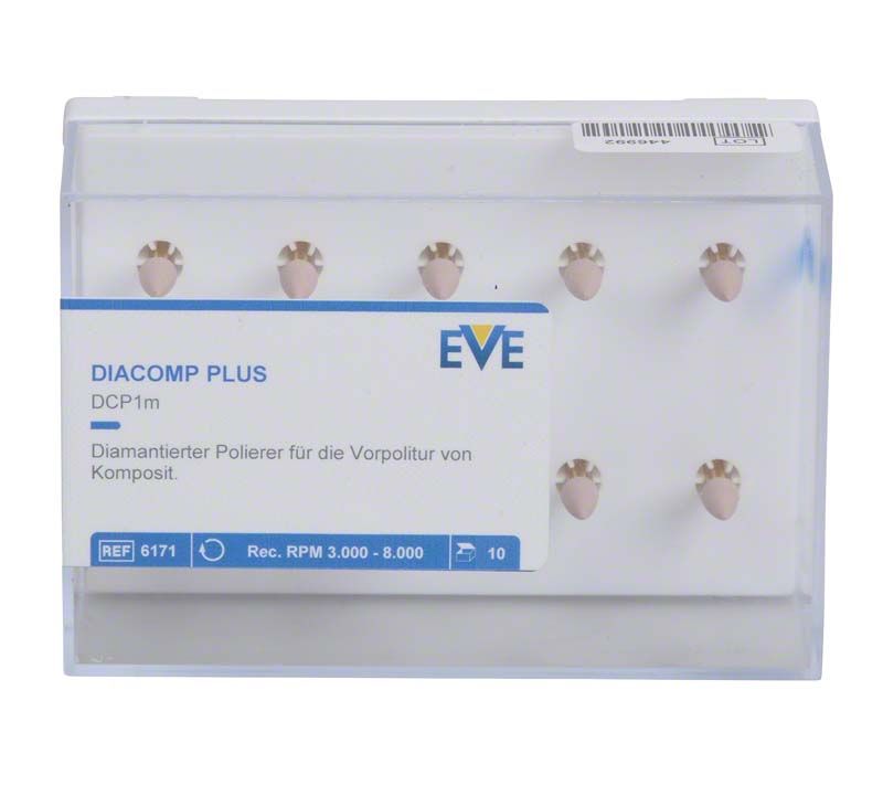 Diamantpolierer EVE DIACOMP® plus Vorpolitur Flamme DCP1m in Verpackung.