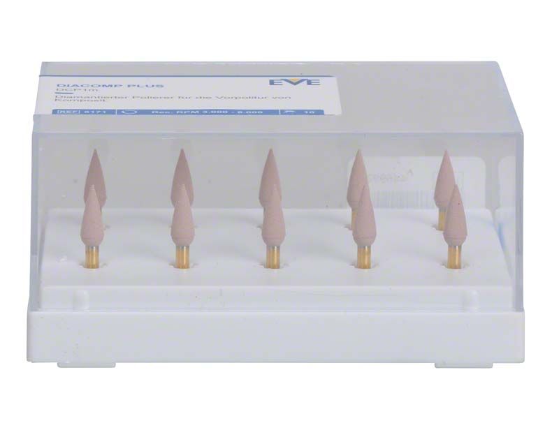 EVE DIACOMP® plus Vorpolitur Flamme DCP1m in Aufbewahrungsbox, Set mit 10 Stück.