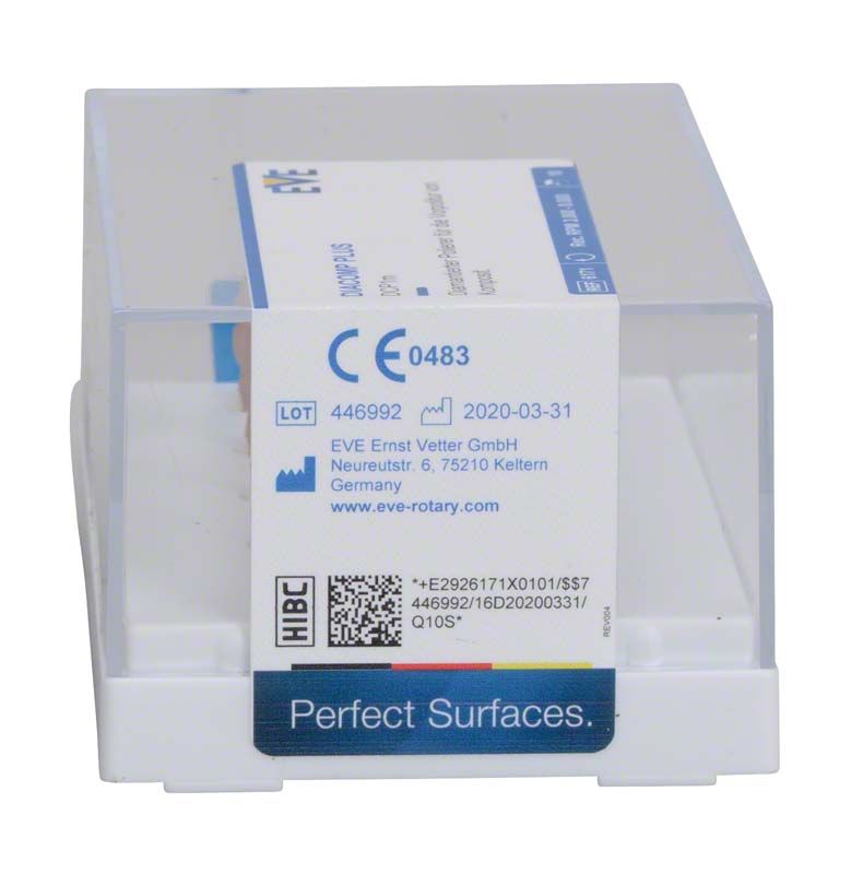 EVE DIACOMP® plus Vorpolitur Flamme DCP1m Verpackung mit Etikettendetails.