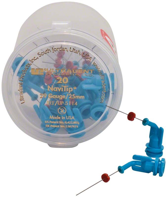 Navi Tips™ 29ga 25mm hellblau in Kunststoffbehälter.