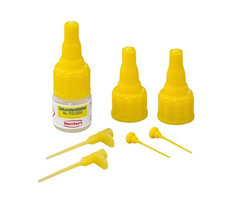 Sekundenkleber Der Kraftvolle 1 x 5g mit gelben Applikatoraufsätzen und Dosierspitzen.