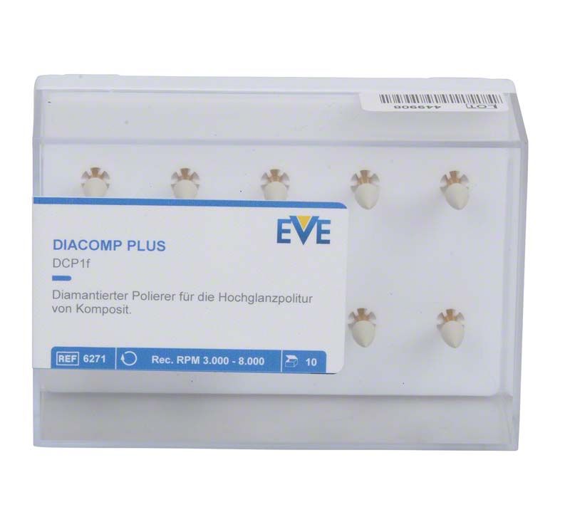 Diamantpolierer EVE DIACOMP® plus Hochglanz - Flamme DCP1f in Verpackung.