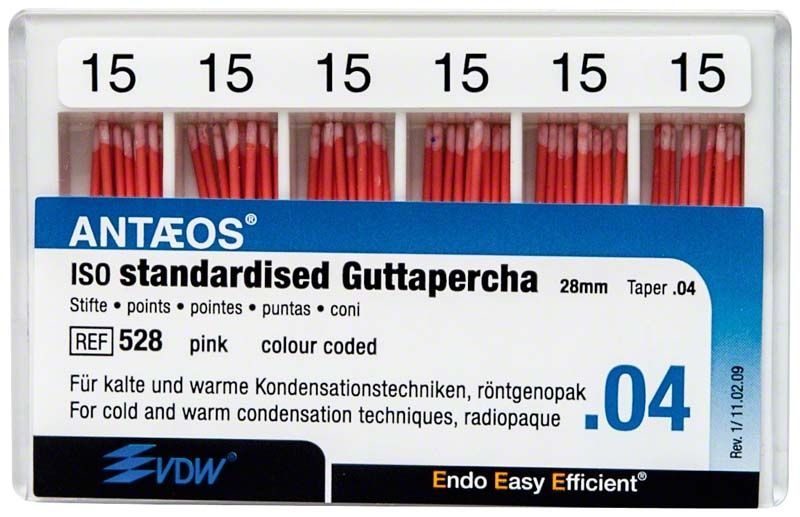 Guttapercha-Stifte ISO standardisiert, rosa, Größe 15, 28mm, VDW.