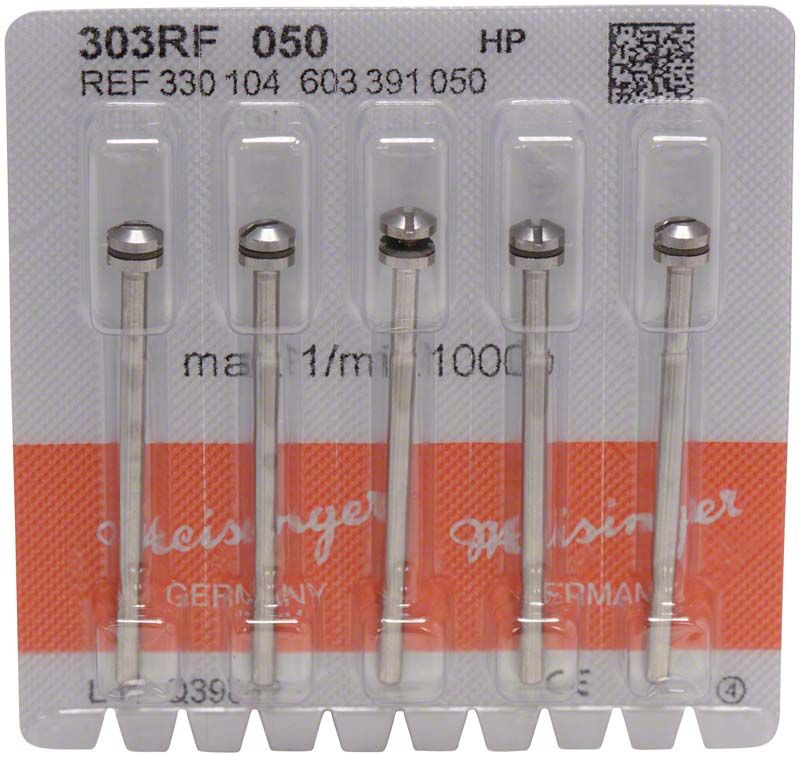 Mandrelle H 303 RF 050 für Dentaltechnik in Blisterverpackung.
