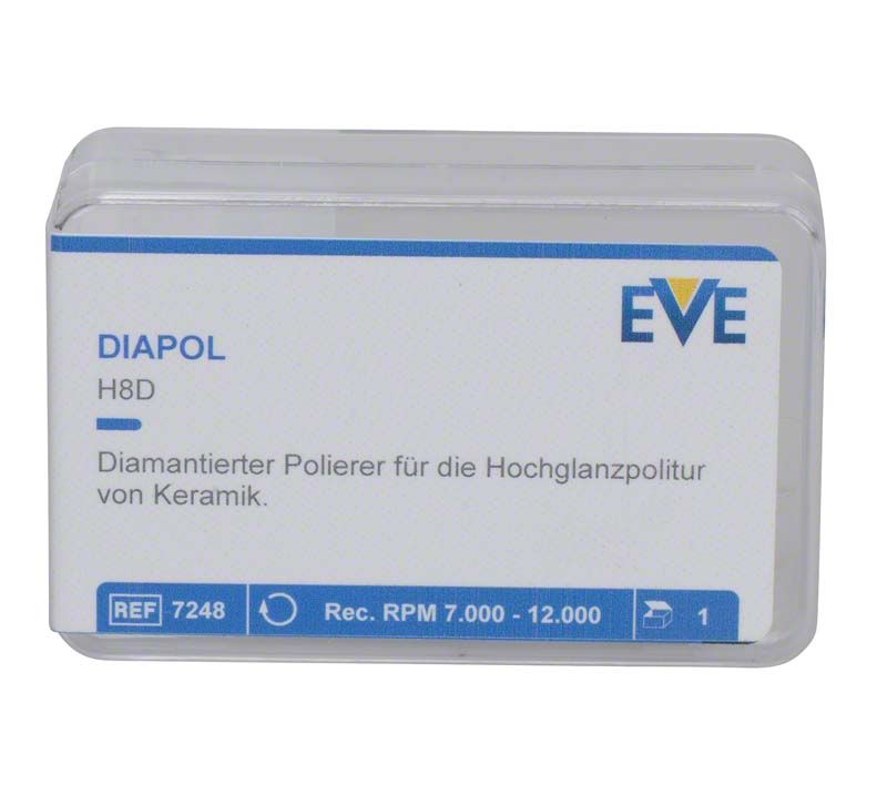 Diapol H8D Polierer-Verpackung mit Produktinformationen und EVE-Logo.